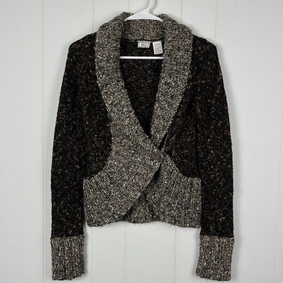 Buckle BKE Women Cardigan Sweater Small Brown Black Marled Button Alpaca Mohair - Picture 1 of 6